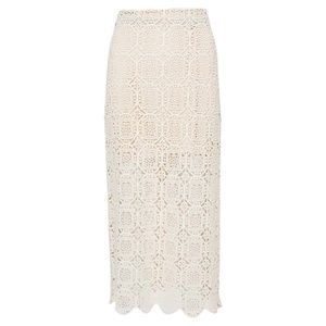 NWT Alice + Olivia Khiara midi pencil ivory natural lace crochet skirt size 2